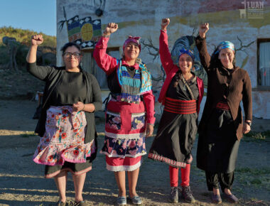 Da sinistra a destra, Luciana Jaramillo, Betiana Colhuan Nawel, Celeste Ardaiz Huenumil e Romina Rosas, le fiere donne Mapuche che chiedono libertà. (Foto di LUAN Colectiva Fotográfica)