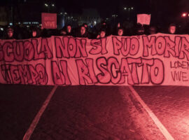 ROME, ITALY - JANUARY 28: Demonstration by the student movement La Lupa (The she-wolf) against alternating school work and to remember Lorenzo Parelli, the student crushed by a beam on the last day of his internship at the Burimec plant, in the province of Udine, on January 28, 2022 in Rome, Italy. (Photo by Stefano Montesi - Corbis/Corbis via Getty Images)